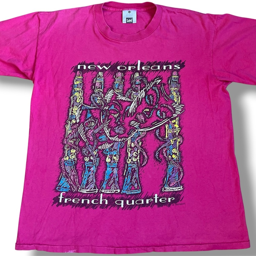 Vintage New Orleans T-Shirt Mens Sz L Single Stitch Pink French Quarter‎ S/S 90s